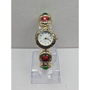 Vintage Moulin Christmas Watch Red Green Wreath New Battery Quartz Bracelet
